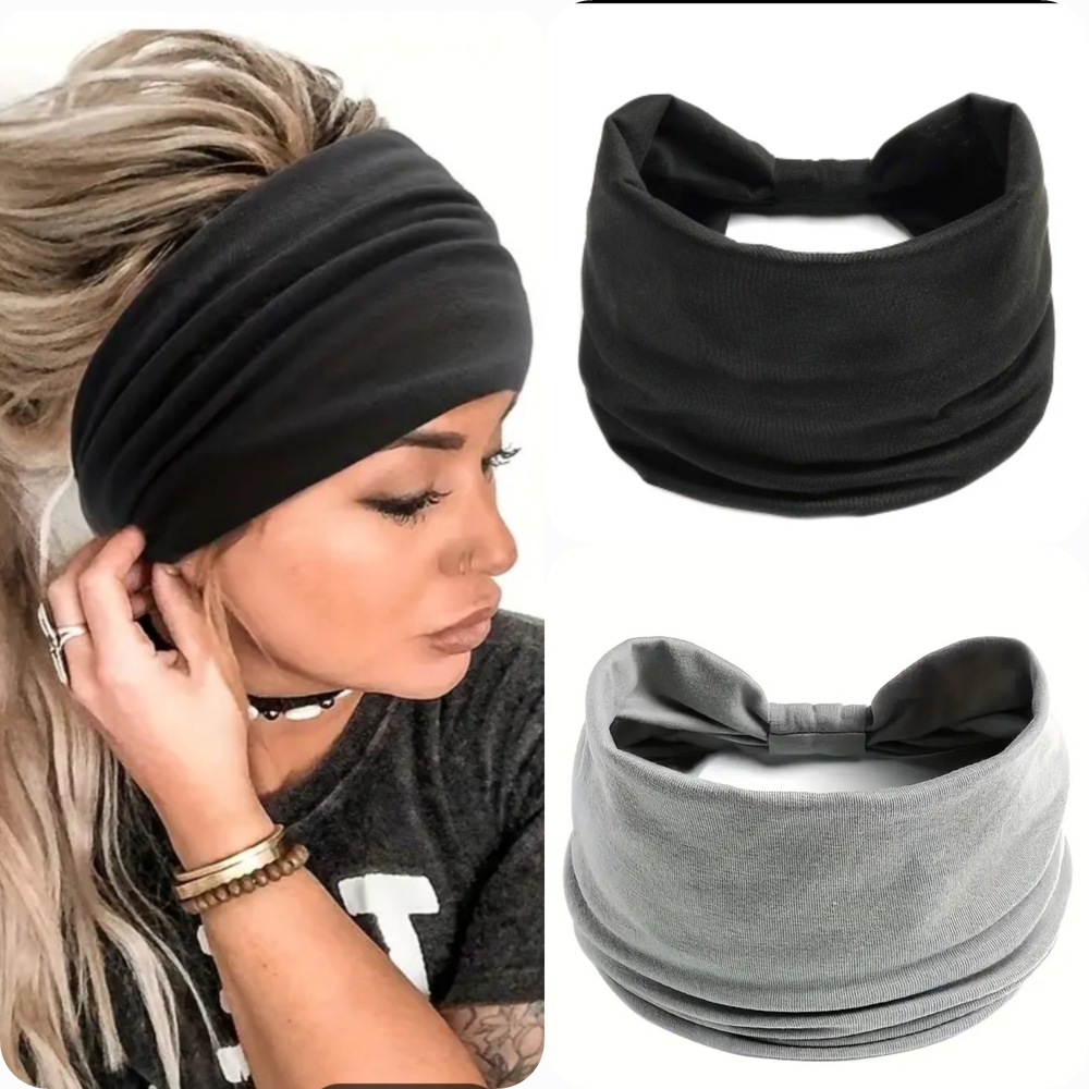 2 Pack Black and Gray Headband Set - Picture 1 of 6